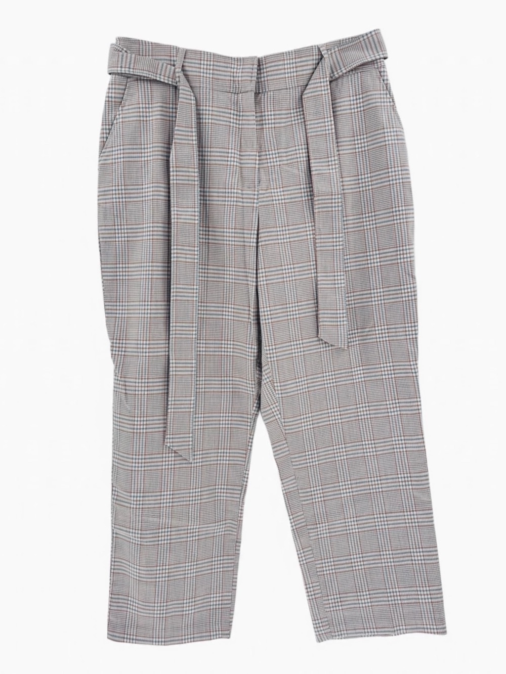 Joie High-Waist Plaid Paperbag Trousers in Neutral Check size 14 NWOT